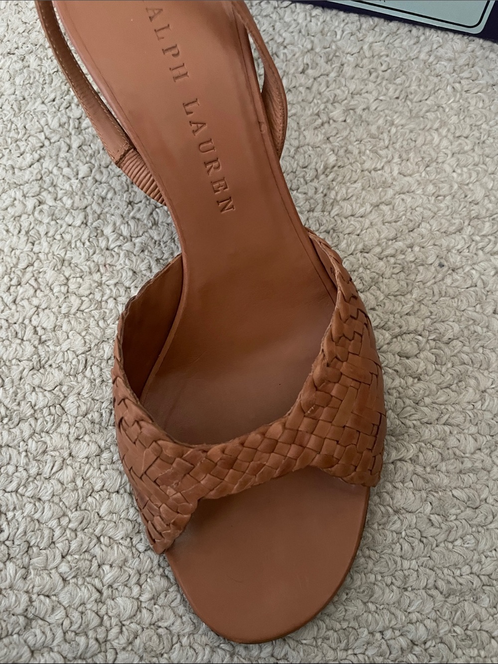 Ralph Lauren Woven Leather Slingback Sandals in Cognac - Picture 5 of 8